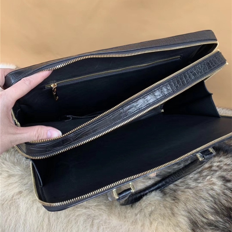 Alligator Leather Zipper Closure Businessmen Portfolio Bag Large Laptop Handbag Authentic Crocodile Skin Male Briefcase