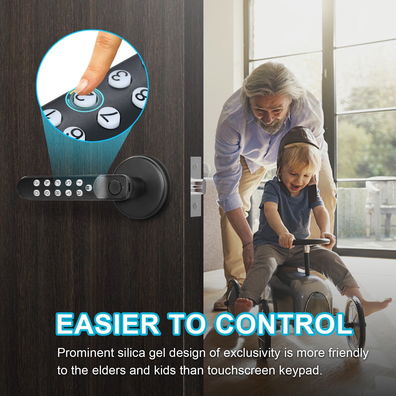 T02 Smart Fingerprint Door Knob, Keyless Entry Door Locks With Keypads, Backup Key, Smart Door Lock On Tuya App