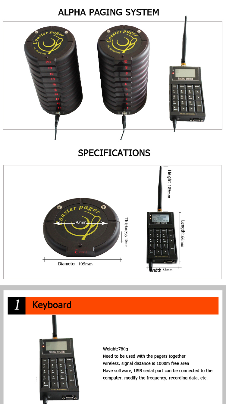 New arrival of restaurant guest queue system with LED display pagers and support customized frequency keyboard