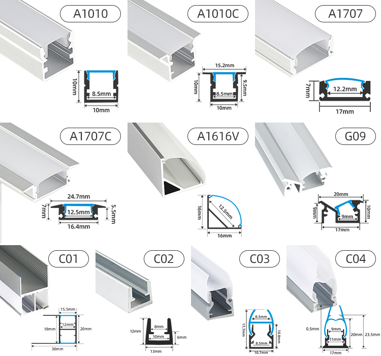 1m-3m 17x7mm Led Strip Aluminum Profile For Led Strip Lighting