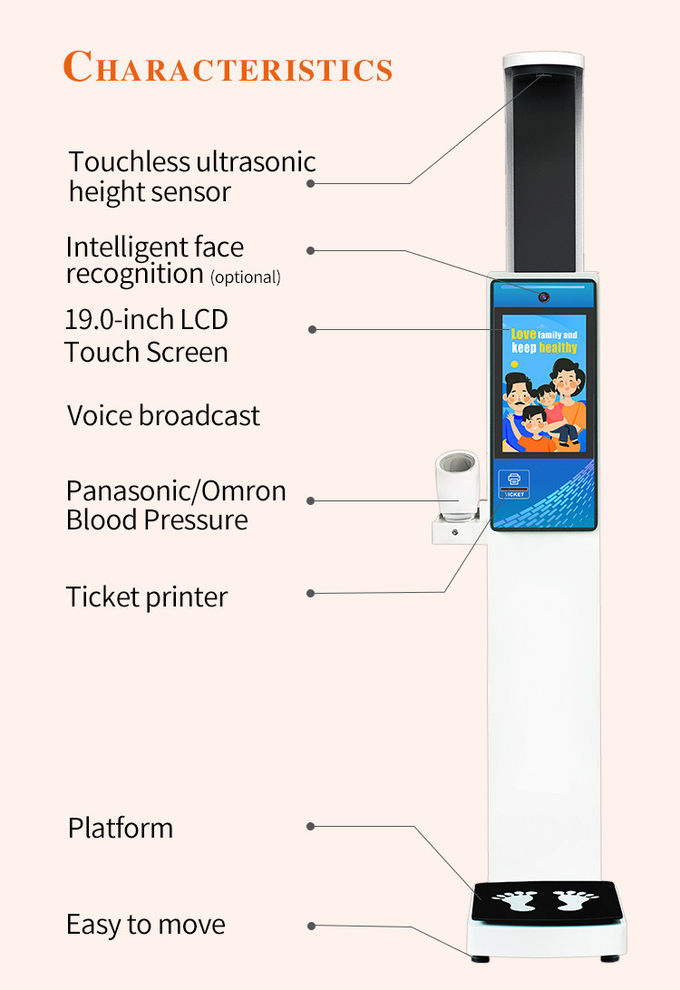 Smart digital height and weight machine Body Analysis Blood Pressure Scale For Clinic
