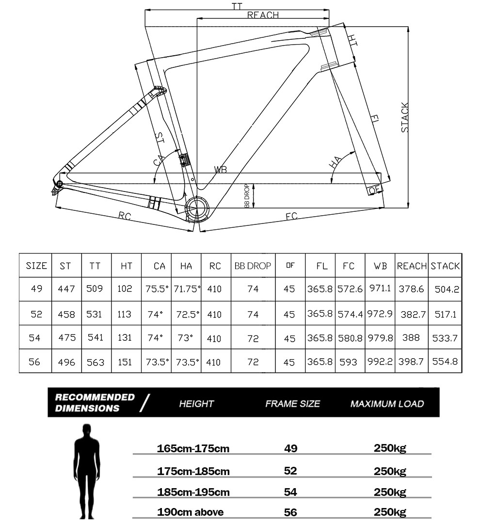 Carbon Fiber Disc Brake Carbon Road Bike Frame Mtb 700C Matte Black Gloss Black