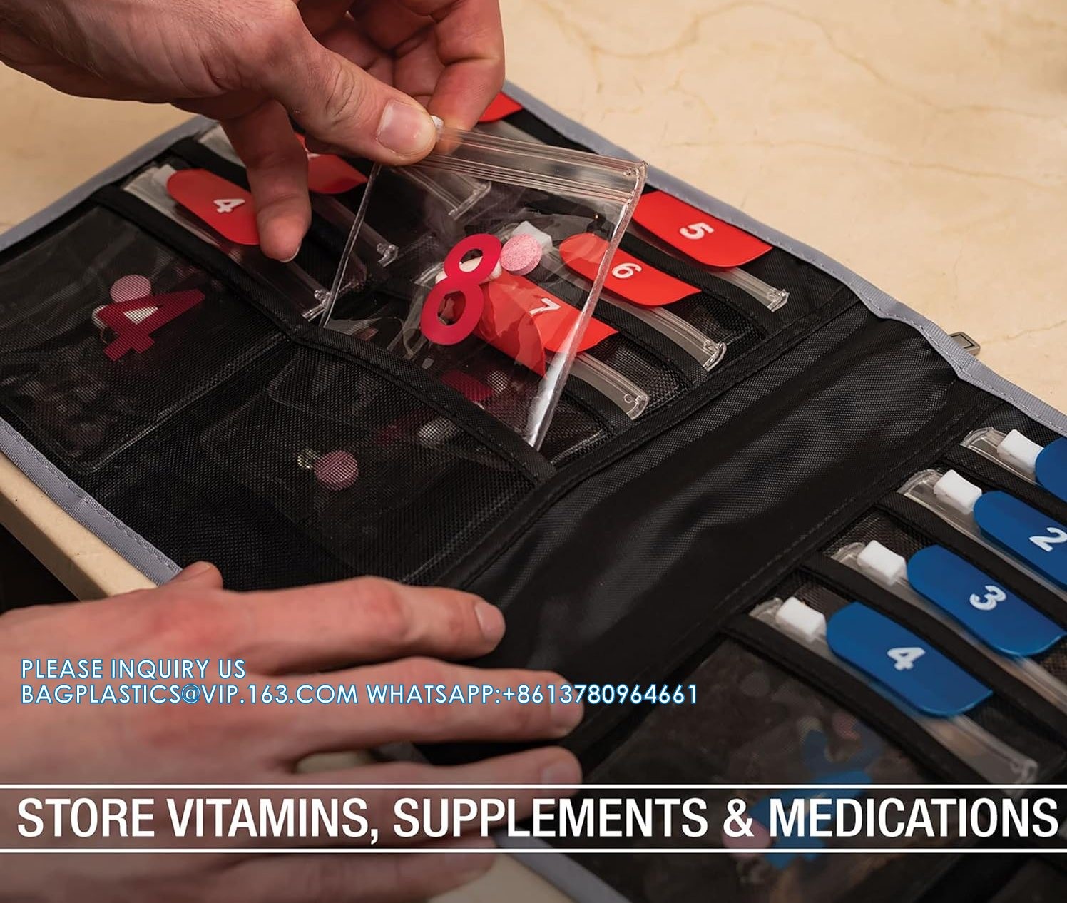 Travel Pill Organizer For Vitamins, Medication, Prescriptions, Or Medicine Storage Color Coded 16 Slot Sliml