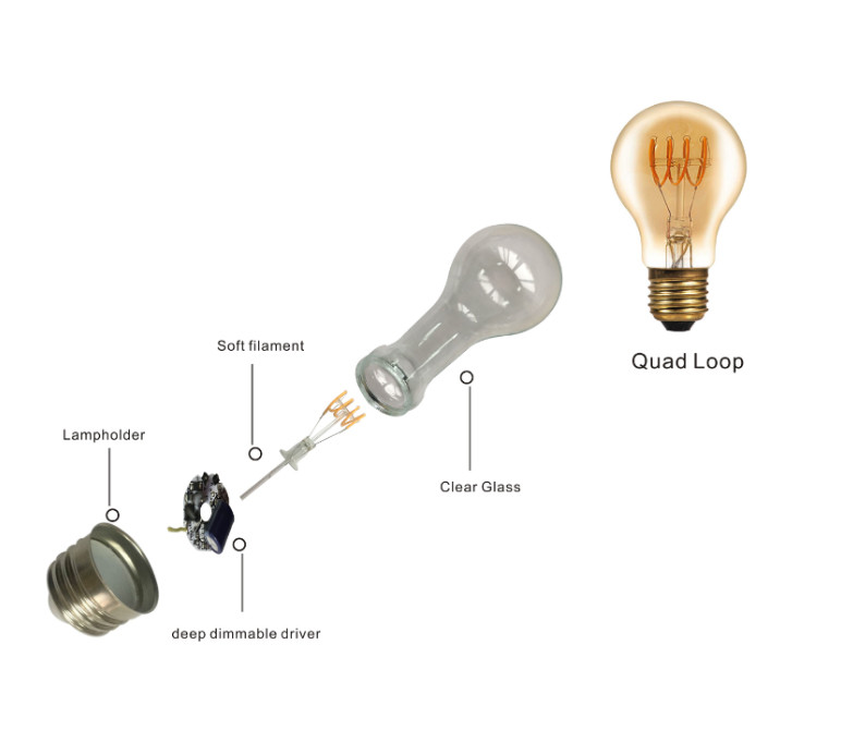 E27 240V Spiral LED Filament Bulb A60 , 4w Soft White Vintage Light Bulbs 220V
