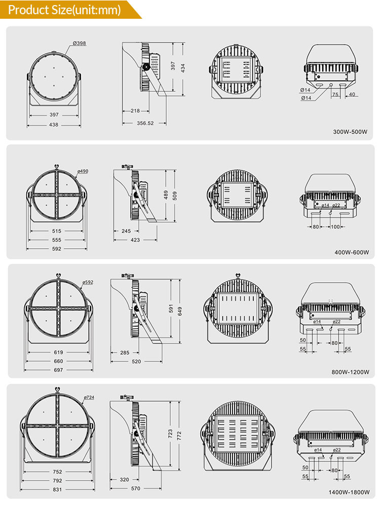 1000W Round Led Field Lights Sport Ra70 Portable Field Lights For Outdoor Stadium