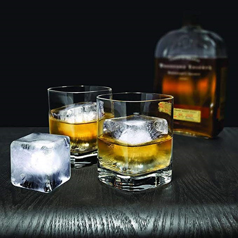 Ice Cube Trays – Large Silicone Ice Cube Mold For Freezer – Makes 8 Giant Whiskey Ice Cubes, Square Silicone Molds (2 Pack)