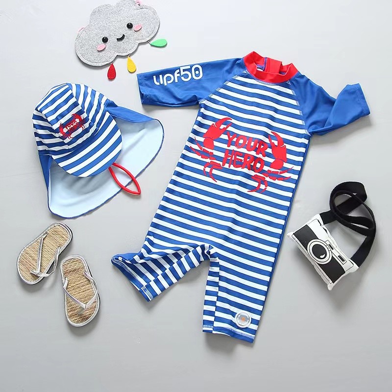 Nylon Polyamide Boys' Swimsuit Set SPF50+ Younger Boys Swimwear Swimming Cap