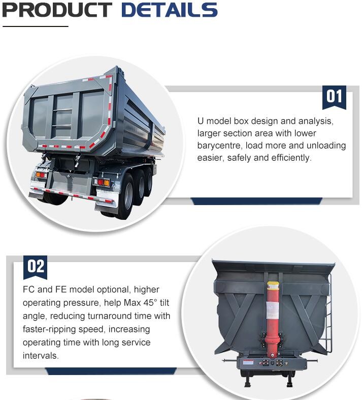 Hydraulic Cylinder 50T 4 Axle End Dump Trailers U Type