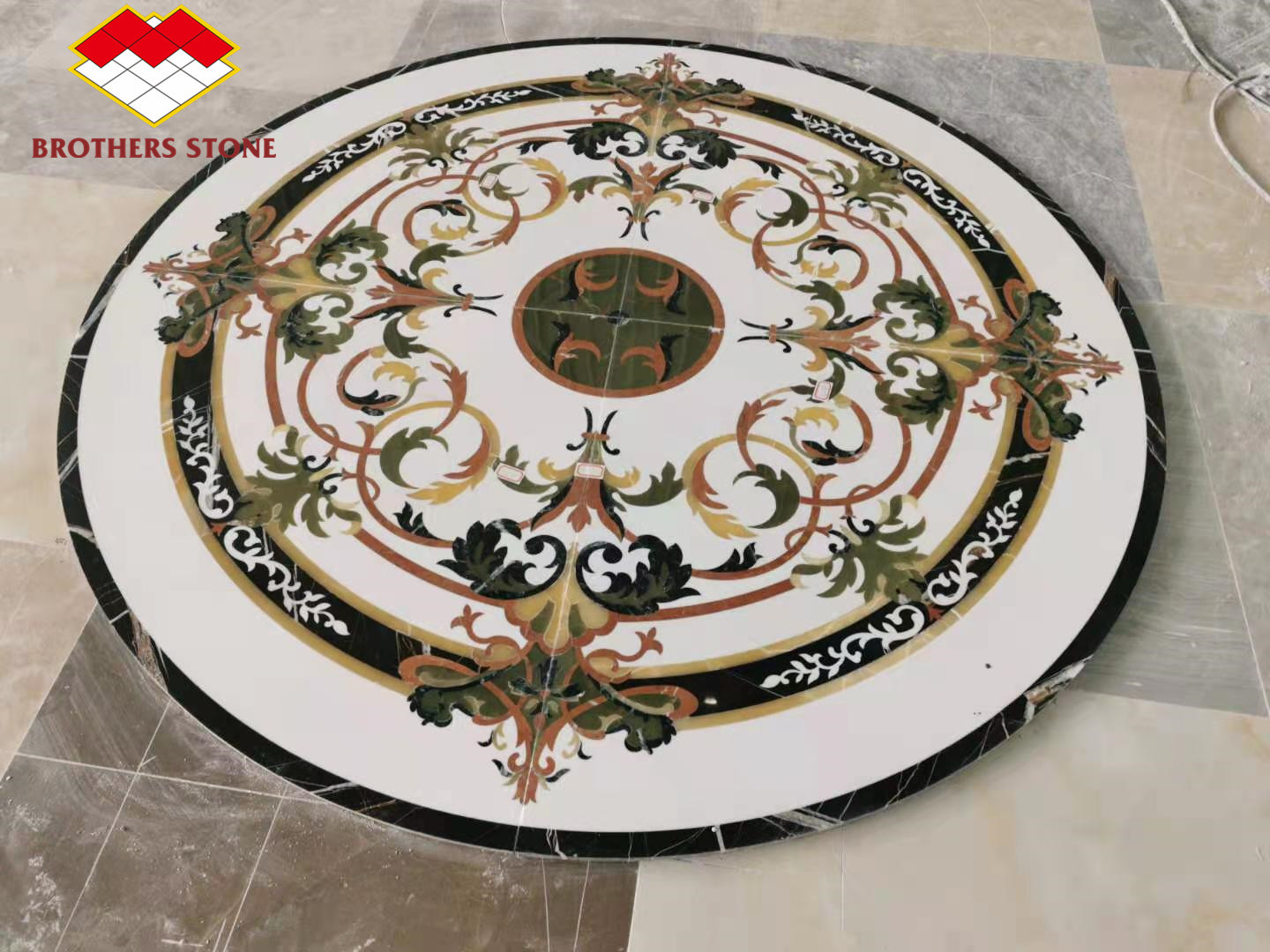 Villa Entrance Green Jade Onyx Flower Waterjet Marble Tiles