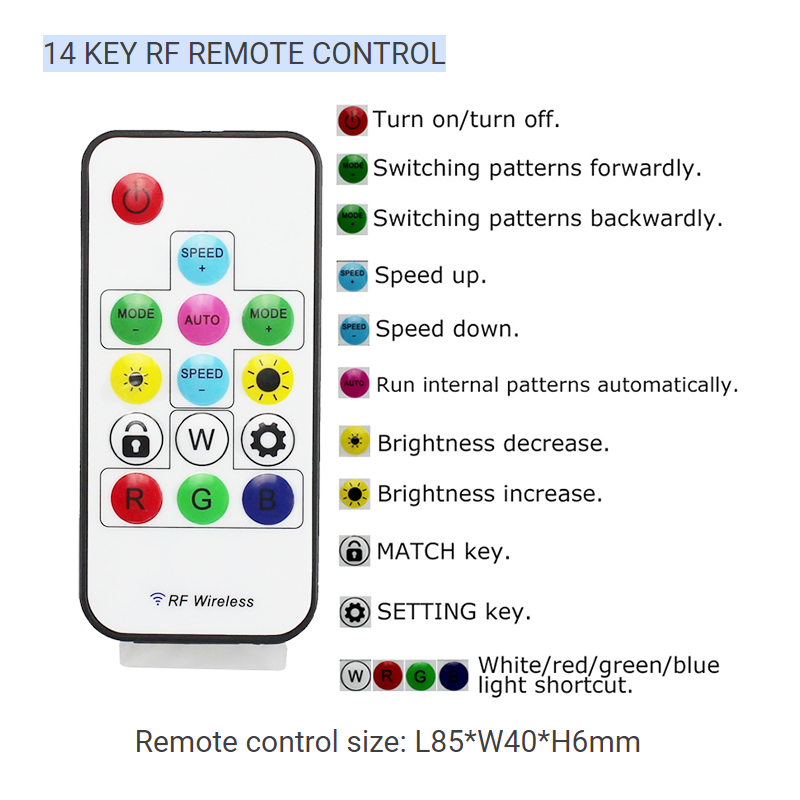 Mini LED Pixel Controller USB DC 5V With 14 Keys RF Remote Control