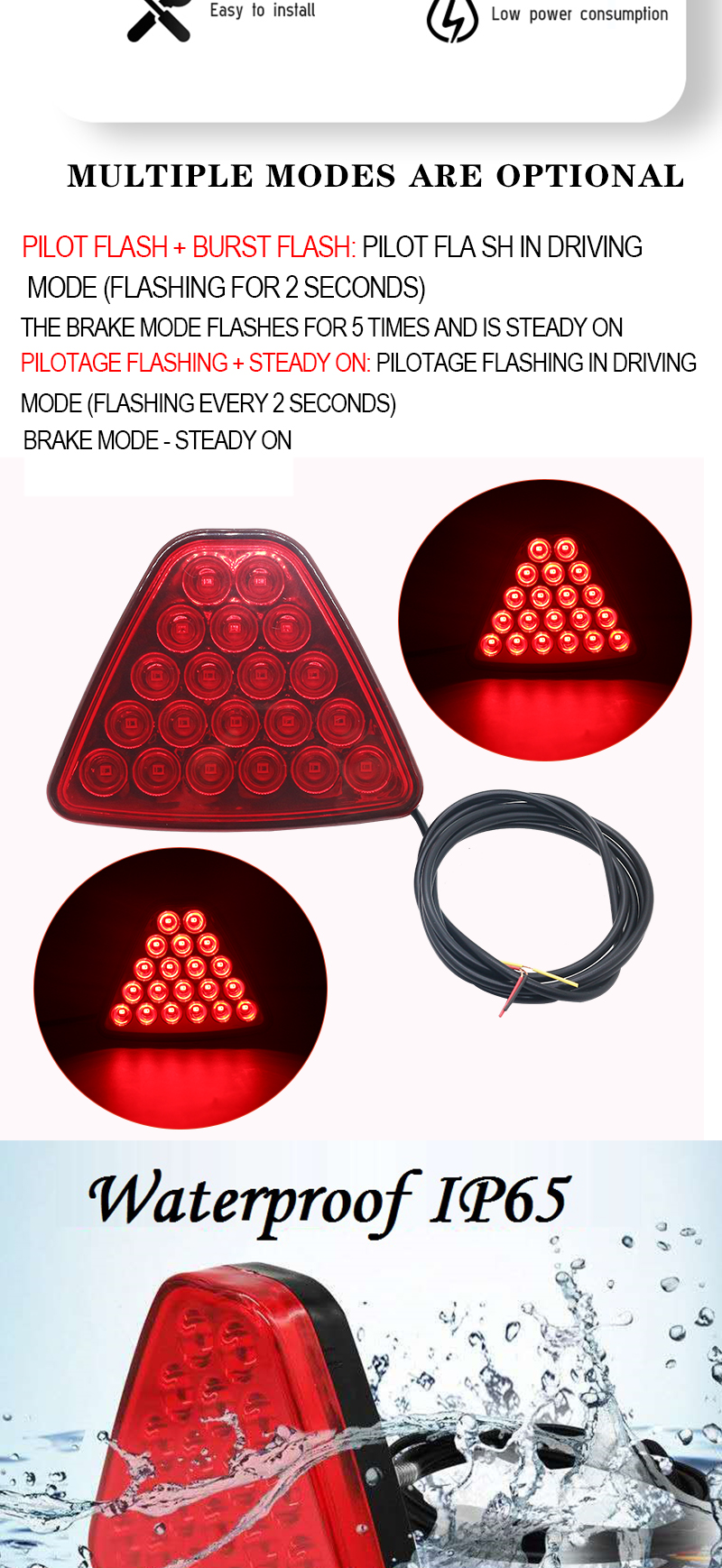 Red Color Pilot Automotive Led Lights Triangle Car Modified Lights 1000lm