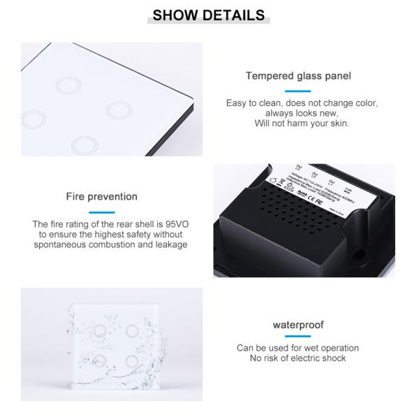 Google&Alexa Home Automation 4 Gang Tuya Zigbee Light Switch Oem Remote Touch Smart Wall Switches