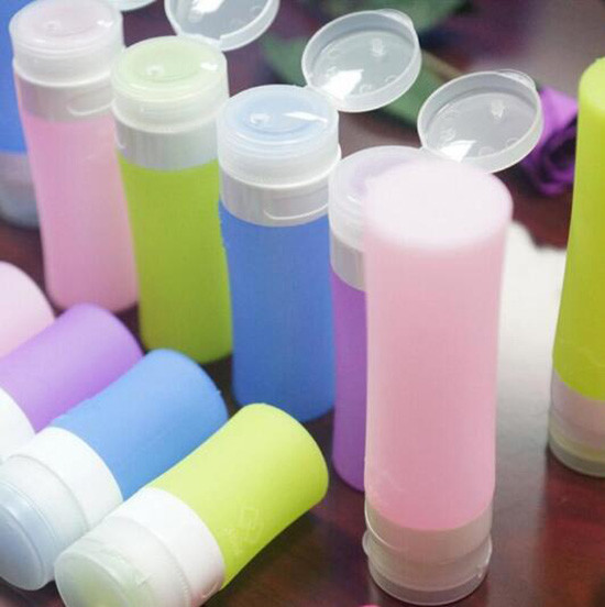 Blue / White / Yellow Small Travel Bottles , Soft Silicone Body Squeezy Travel Bottles