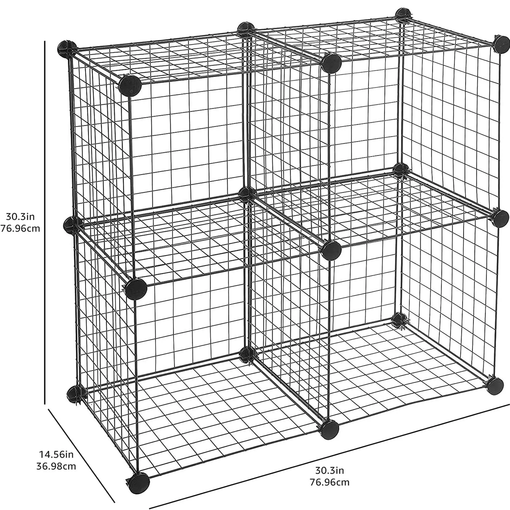 4 Cube Wire Grid Storage Shelves Black 14" X 14" Stackable Grid Shelf