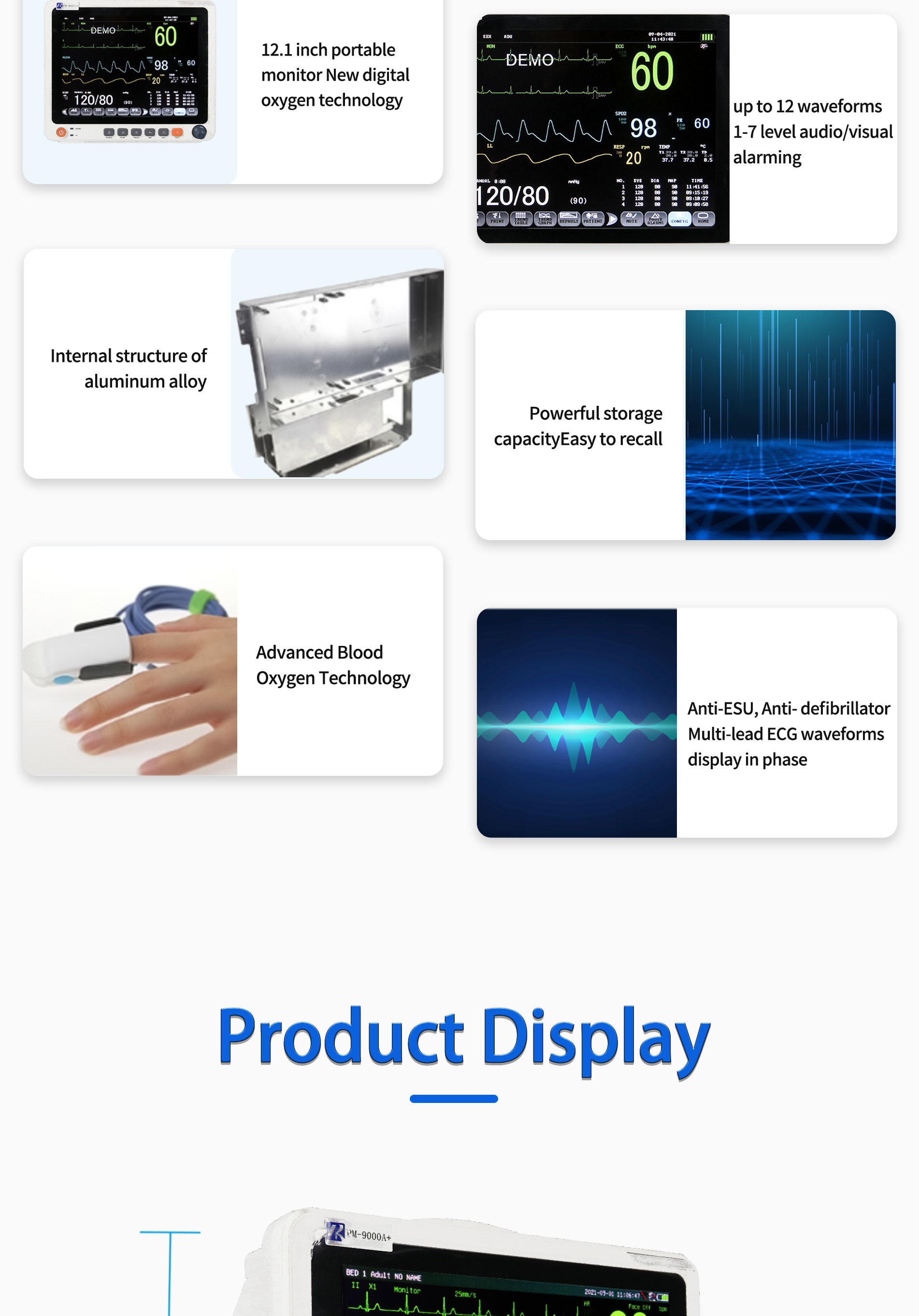 12.1 Inch Lcd Screen 6 Parameters Patient Monitor With Mobile Optional Touch Screen