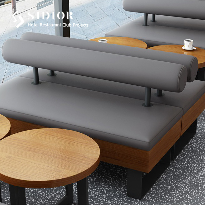 Restaurent Couch Sofa, Hotel Booth Sofa, Club Couch, PU Leather Upholstery, High Density Foam, Powder Coated Metal Base