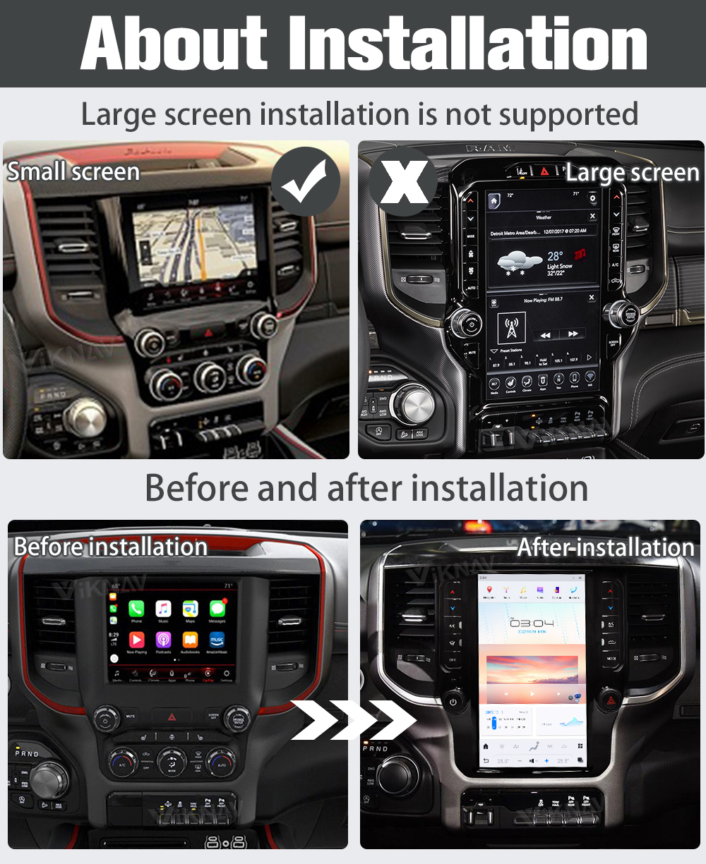 Viknav Car Radio For Dodge Ram (2020 2021 2022 2023) 11.8 Inch Android13 Auto Touch Screen GPS Head Unit Multimedia Play
