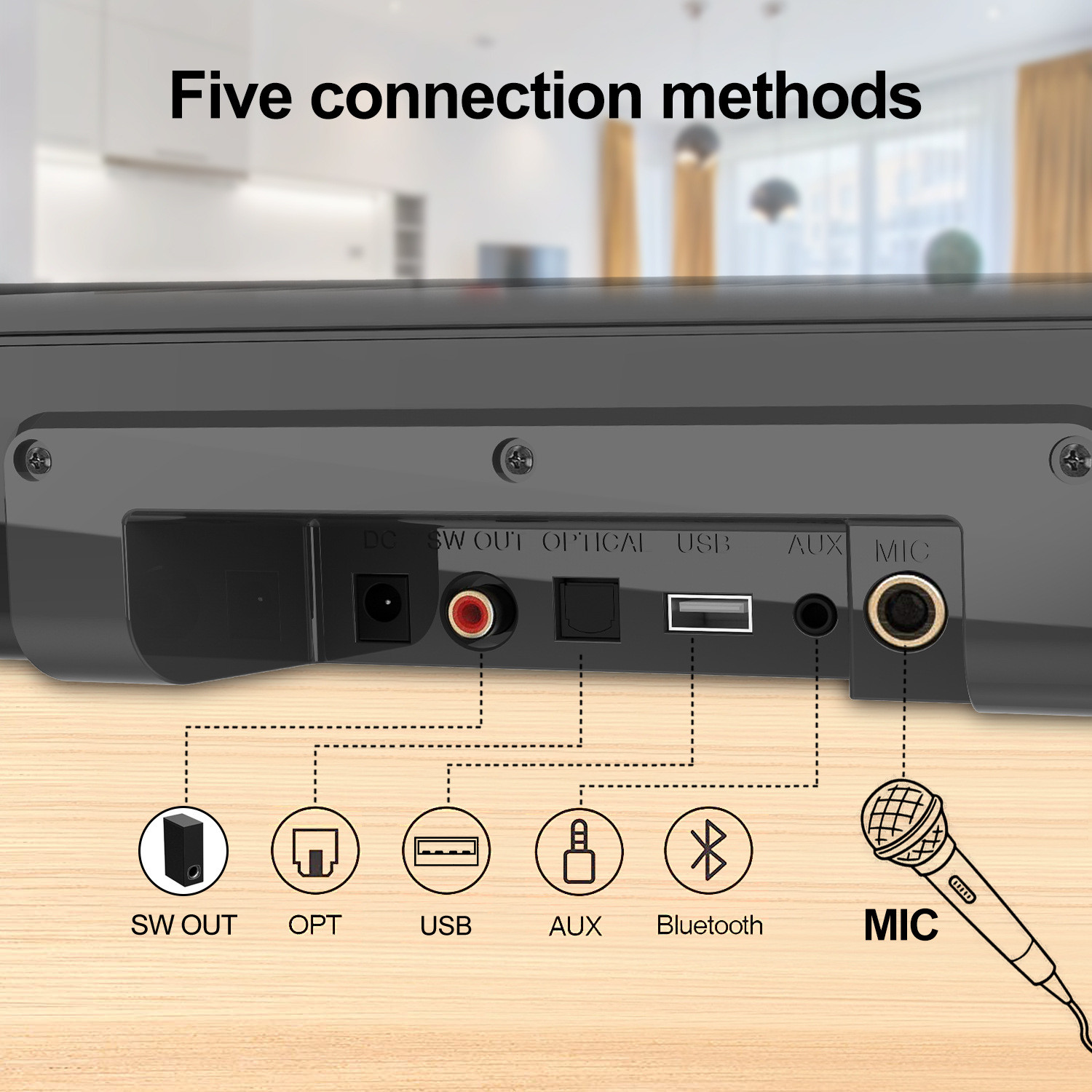 Optical Inputs 2.1 Bluetooth Soundbar With Subwoofer No Distortion
