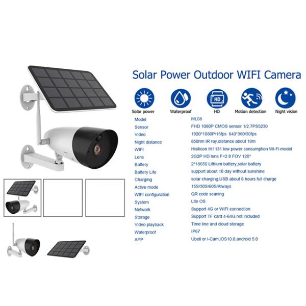 Smart Solar Outdoor Waterproof Wifi Camera 1080p Hd Home Security Motion Detection Camera
