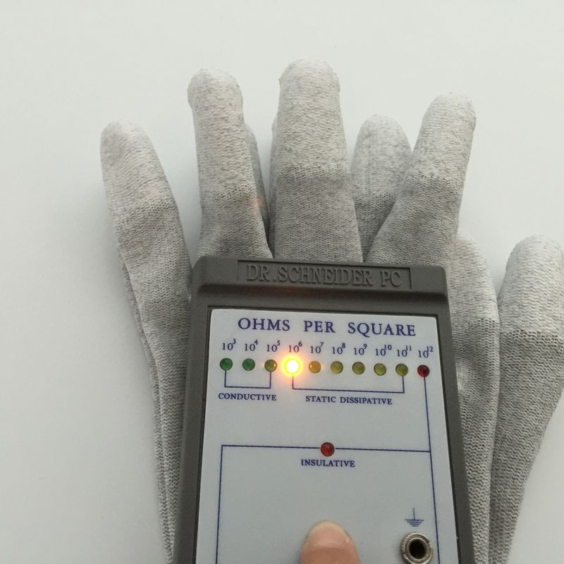 ESD PU Top Coated Anti Static Gloves Polyester Liner With Carbon Filament Knitted