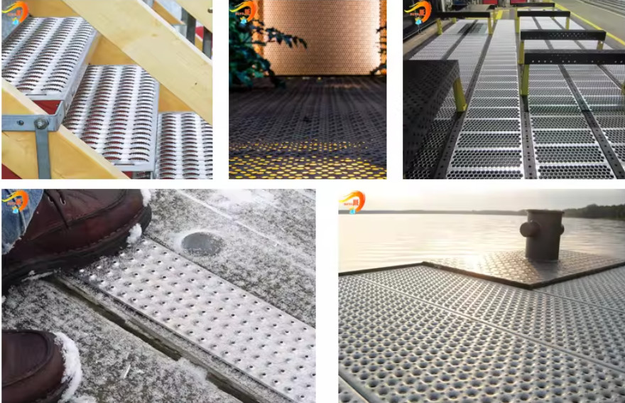 Perforated Slip Resistant Metal Plate Anti Skid Channels Stainless Steel Walkway