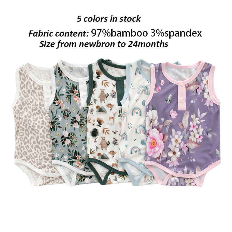 In Stocks Custom Color Printing Baby Rompers 97%Bamboo 3%Spandex Snaps Design Baby Clothing