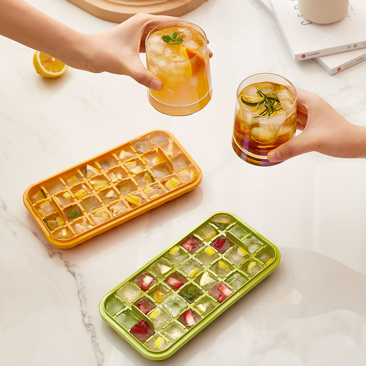 32/64 Grid Ice Mold Box One Button Press Type Reusable Whiskey Cocktail Bar Pub Wine With Lid And Bin