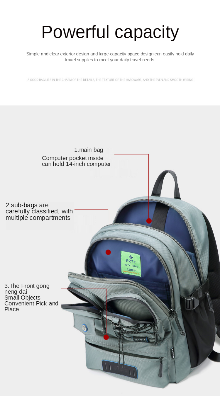 OEM ODM Large Capacity Laptop Backpack Travel Fashion Backpack 0.86kg
