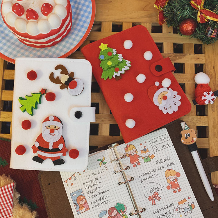 2022 Felt A6 Cartoon Christmas Tree Deer Notebook Grid Pages Journal Korean Diary Book