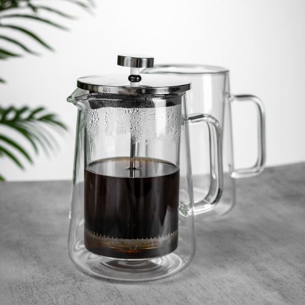 Customized Insulated Borosilicate Glass French Press Pot Heat Resistant Double Layer