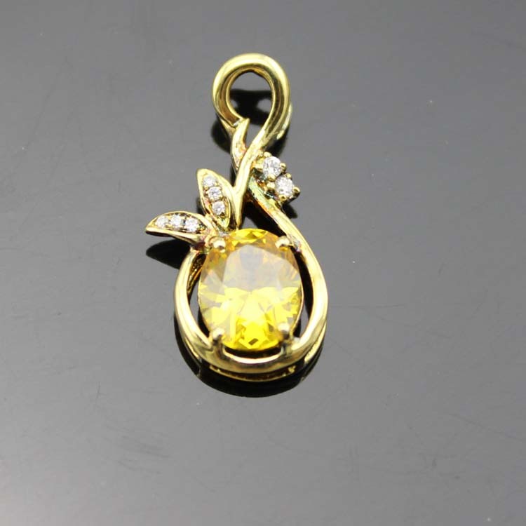 18K Yellow Gold Plated Silver 7mmx9mm Oval Yellow Citrine Cubic Zircon Pendant (PSJ0150)