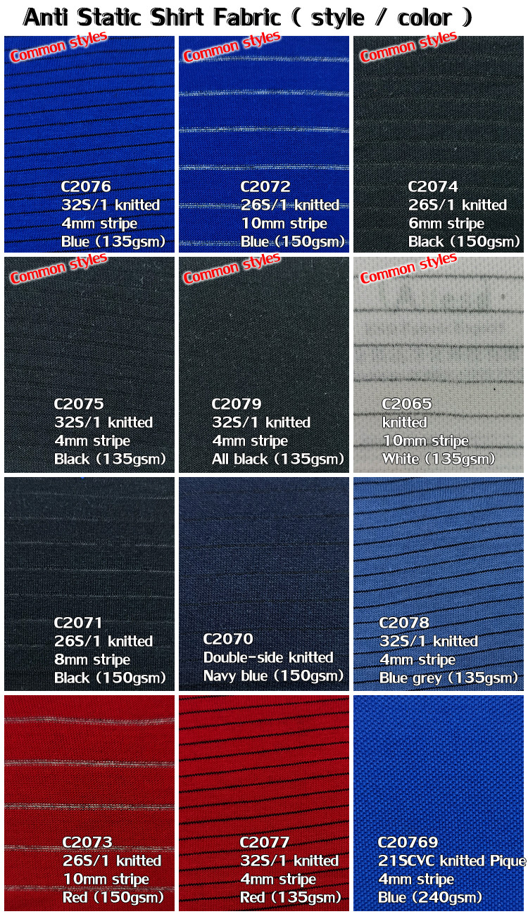96% Cotton 4% Carbon Fiber Knitted Fabric ESD Anti Static Polo Shirts