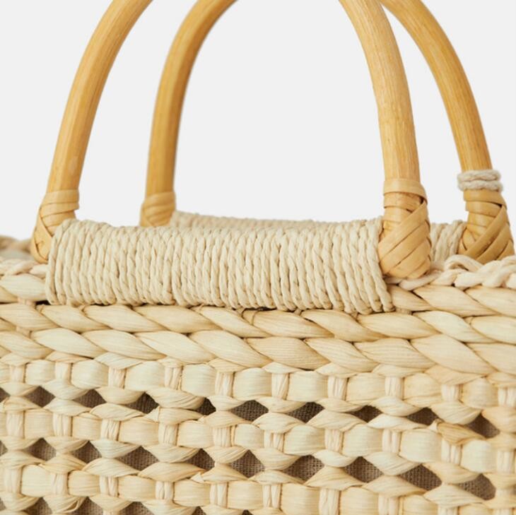 Large Capacity Beach Handbags Rattan Handmade Kintted Travel Bags Handle Bag