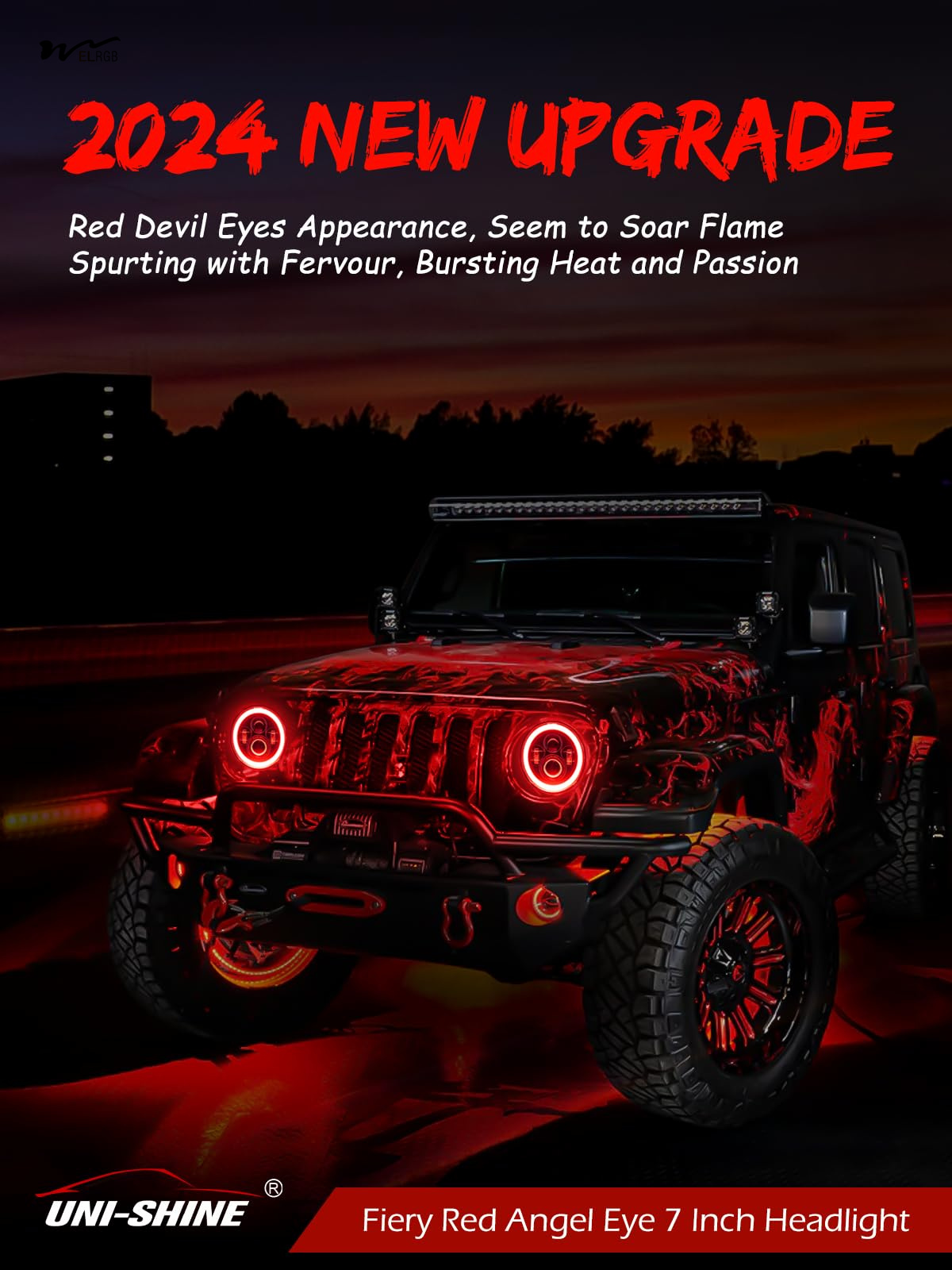 7 inch LED Headlight DOT Round Headlight with Amber Turn Signal and Hell Red Halo