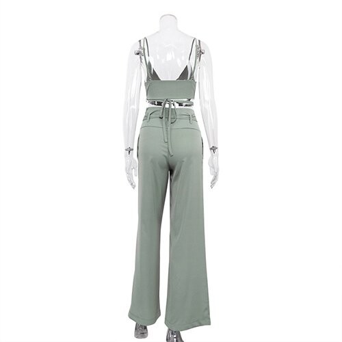 OEM maufactory Summer Women'S Exposed Umbilical Camsy Tops High Waist Wide Leg Pants