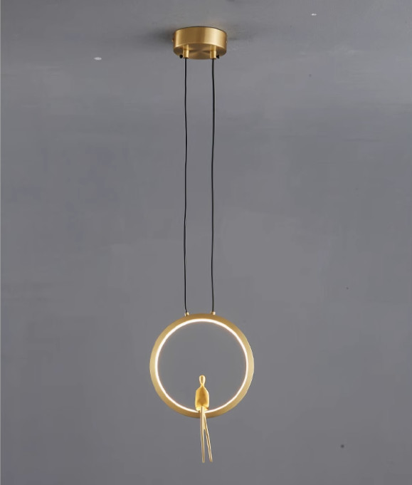 All-copper bedroom bedside chandelier Nordic light luxury creative personality character shape ring living room background wall decorative lamp