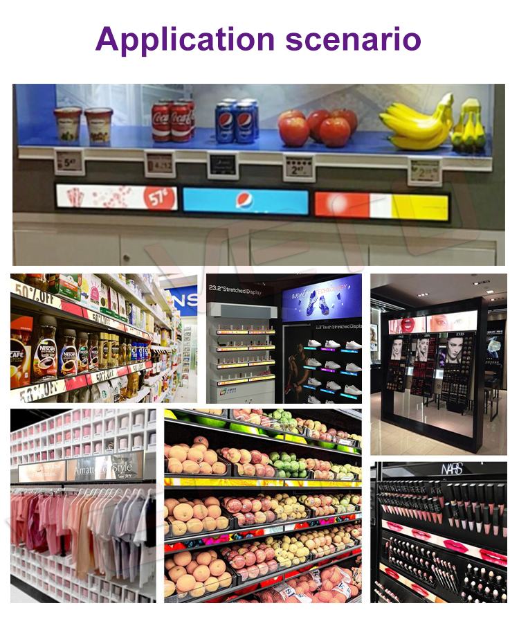 VETO Customisizd Size Indoor Digital Advertising Screen Shelf Edge Stretched Bar LCD Display For Retail Store