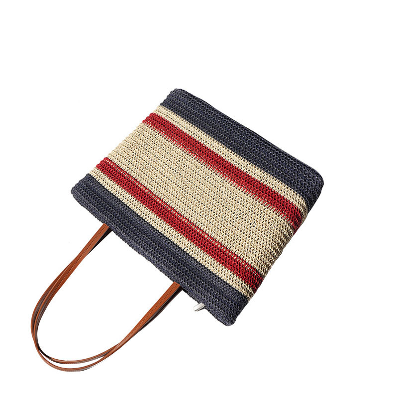 Lightweight Striped Woven Tote Bag Large Capacity Single Shoulder