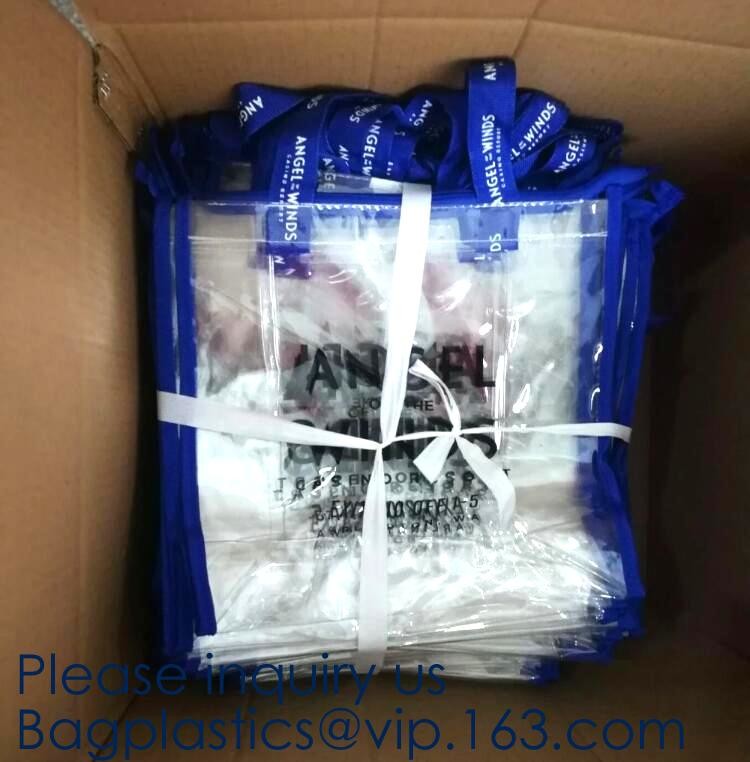 Waterproof All Over Printing PVC Coating Tote Shoulder Fabric Shopping Bag With Gusset And Lining,Jelly Clear Plastic PV