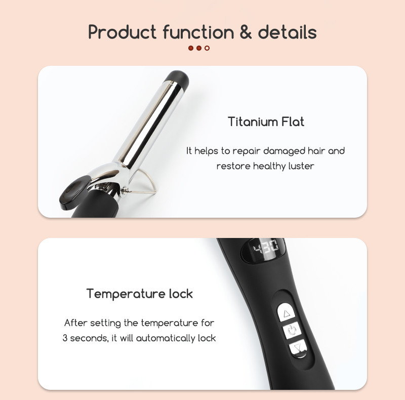 Fast Heating Electric Hair Curler Long Curling Tong Wand LCD Screen Champagne