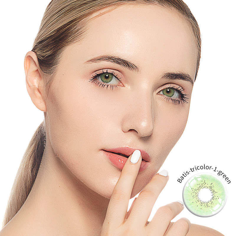 Custom Reusable Colored Sea Olive Green Contact Lens Yearly 14mm