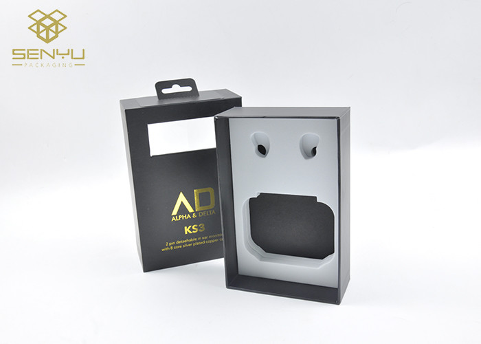 Black Mobile Accessories Packaging / Lid And Bottom Earphone Packaging Box