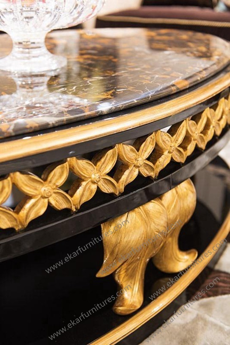 Luxury Royal Antique Gold Square Wooden Shenzhen hand carved Coffee Tables AT-301
