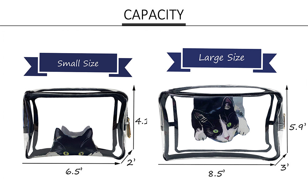 Lightweight Cat Print PVC Cosmetic Bag For Girls