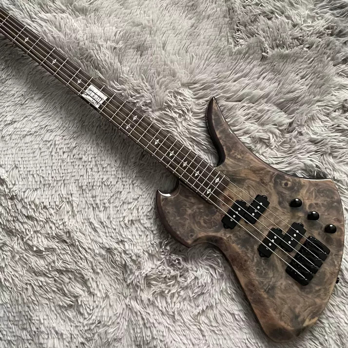 Custom 5 Strings Neck Through Body Burl Maple Top Special Body Electric Bass Guitar
