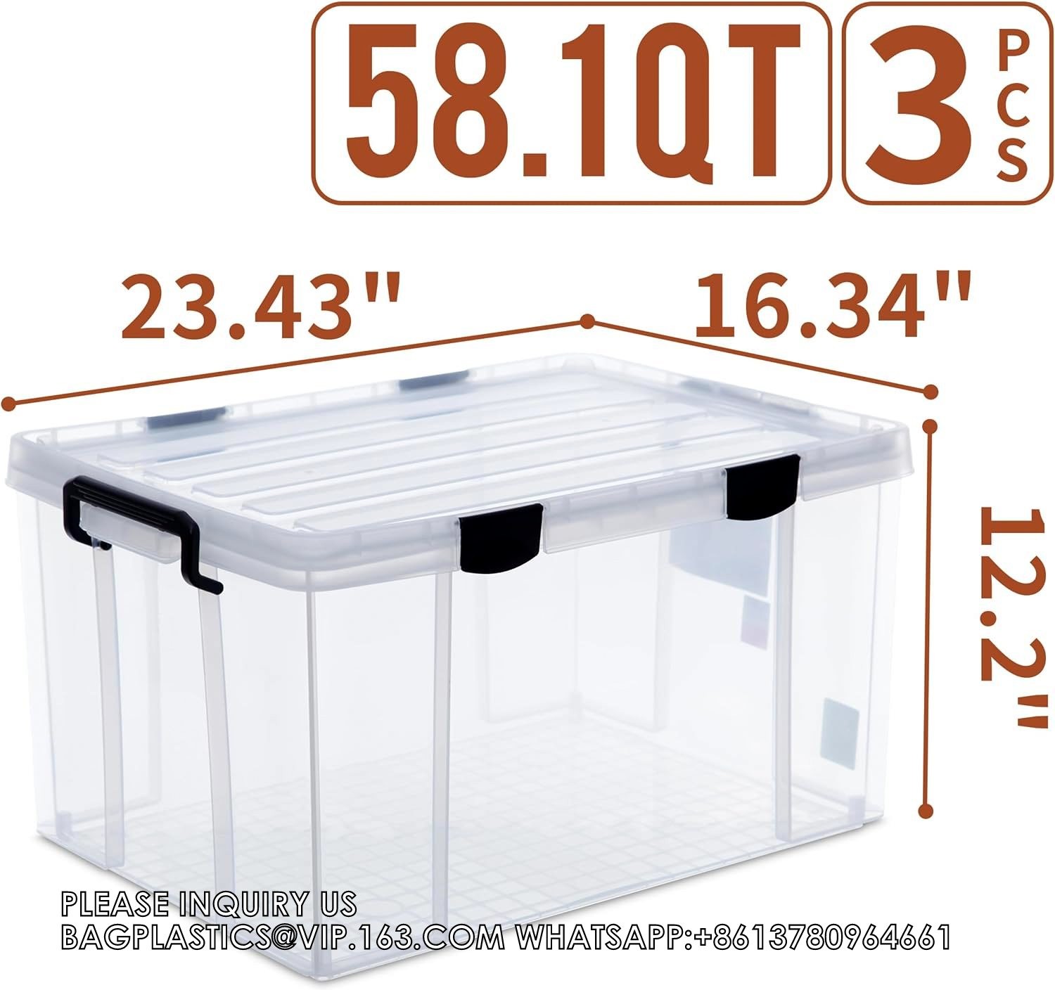 Airtight Plastic Storage Bins With Gasket Seal Lids And 6 Secure Latching Buckles Stackable Storage Containers