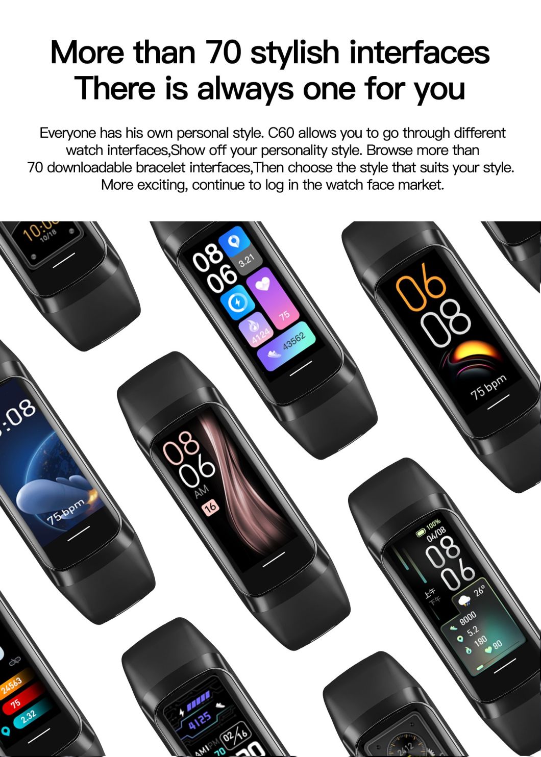 Reloj Inteligentes Zc60 Bracelet Bt Call Wireless Charging Smart Watch Zc60 M4 M6 Information Receiving Smart Watch Bracelet