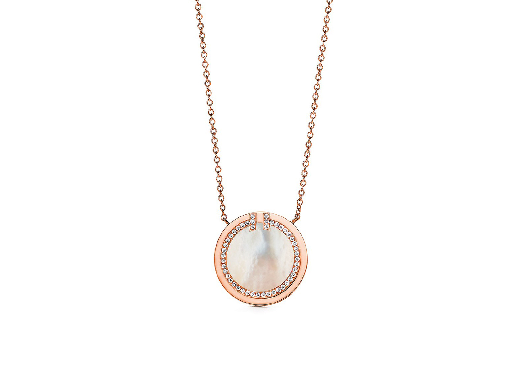 0.05ct Diamond And Mother Of Pearl Circle Pendant 18k Rose Gold material OEM