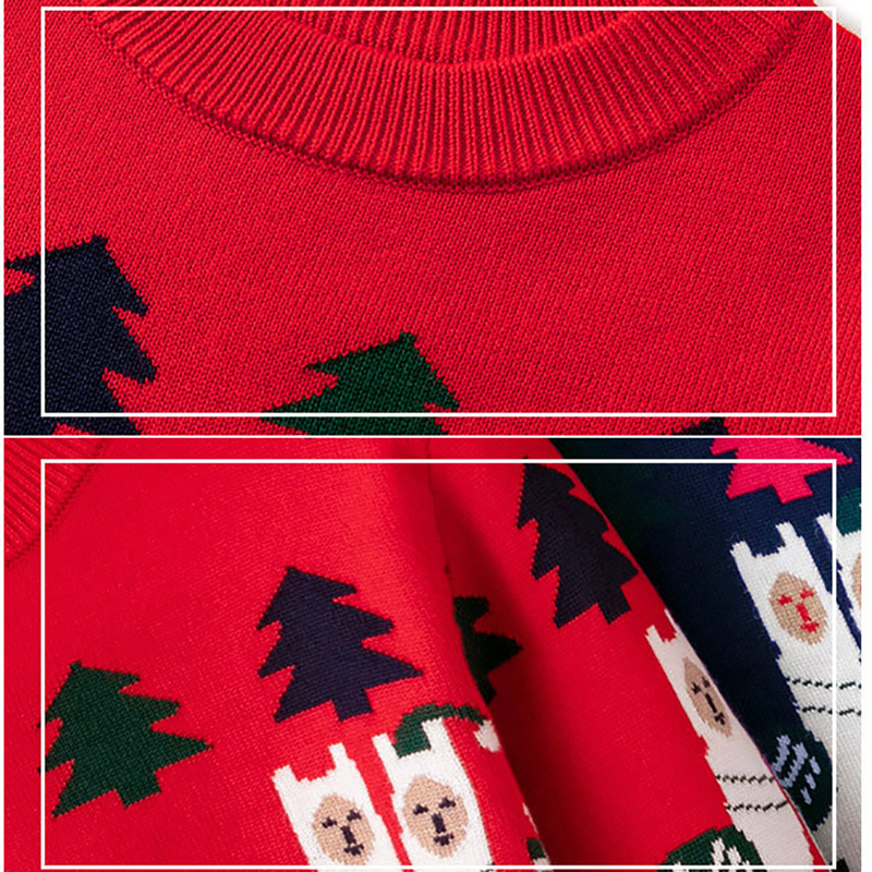 customized 100% cotton cartoon jacquard kids christmas sweater knit jumpers unisex christmas sweaters for kids