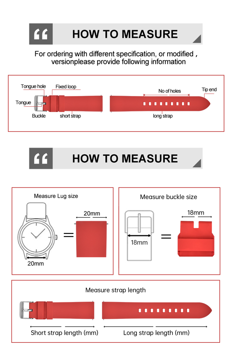 ROHS Quick Release 20mm Silicone Rubber Smart Watch Strap